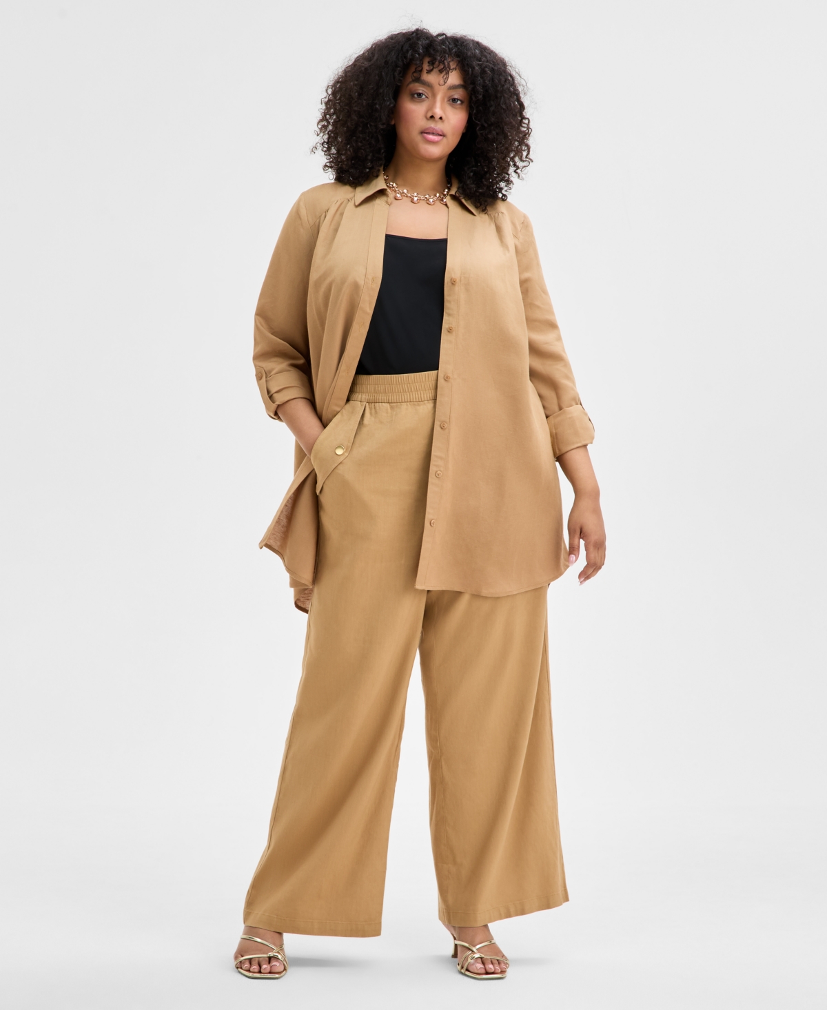 Inc International Concepts Plus Size Pull-on Wide-leg Pants, Exclusively At Macy's In Warm Toffee