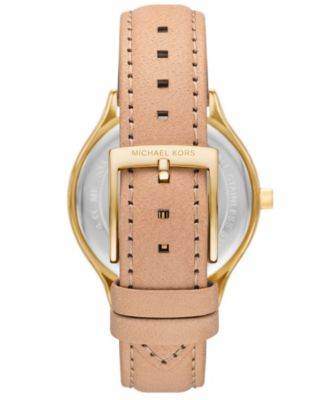 Women's Slim Runway Three-Hand Nude Leather Watch, 38mm