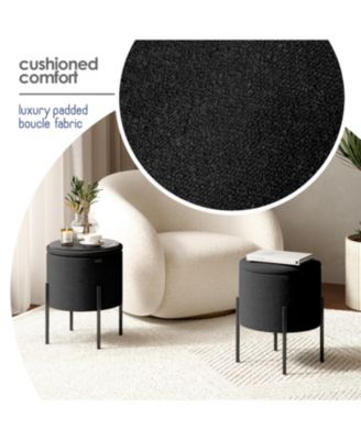  Round Ottoman  Boucle Fabric  Hidden Storage Foot Stool/Vanity Stool for Living Room & Bedroom Decor