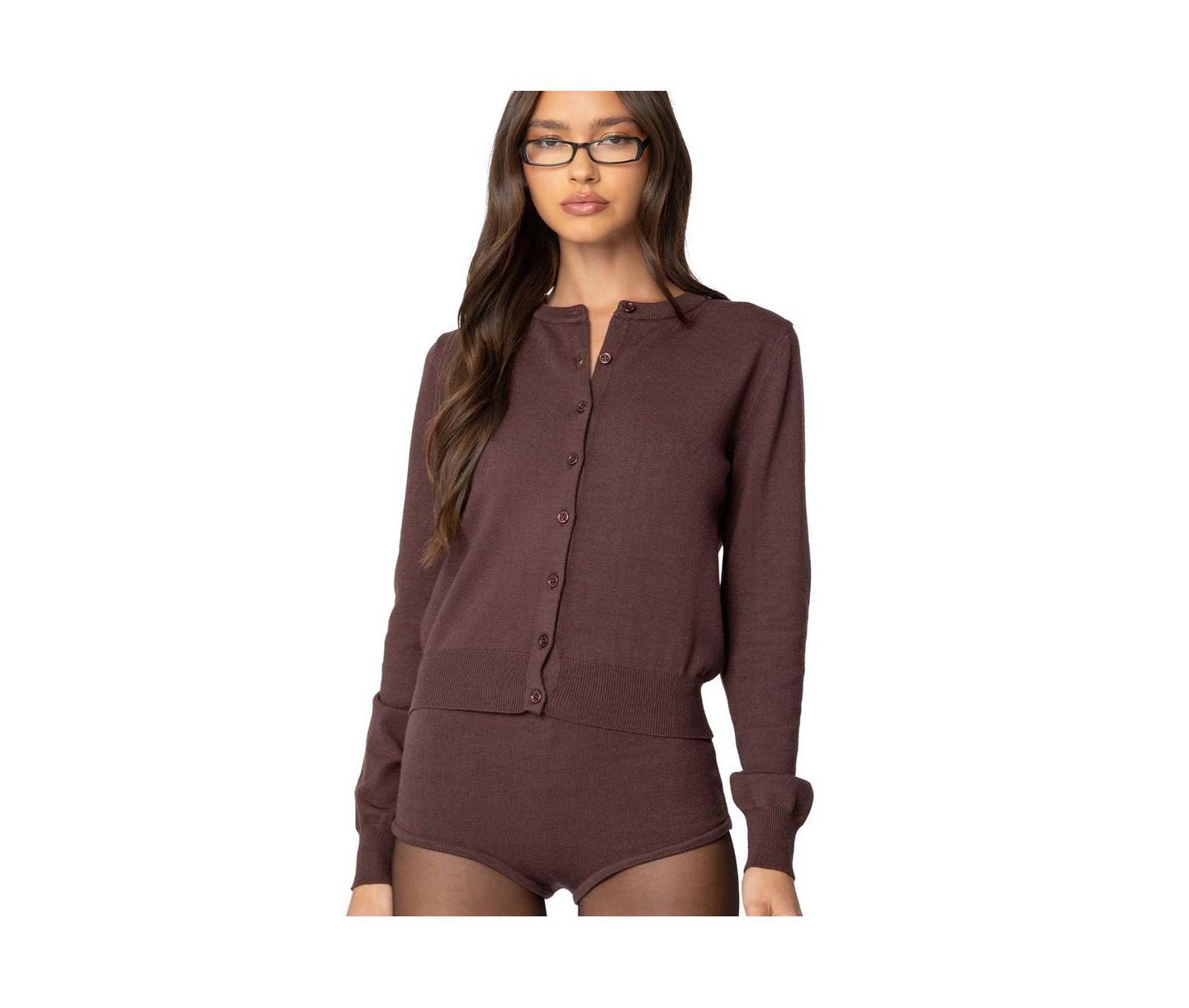 Женский кардиган Edikted Ashlin Button Up Knit, цвет: Коричневый — фото 1