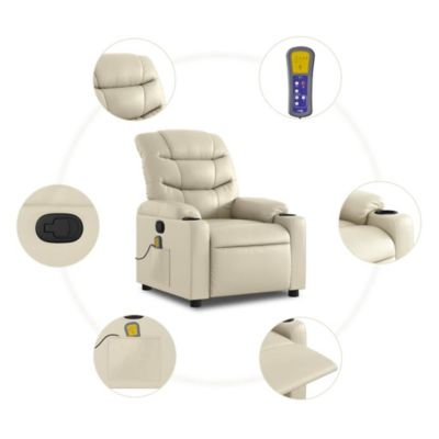 Massage Recliner Chair Cream Faux leather Standard Recliner Size