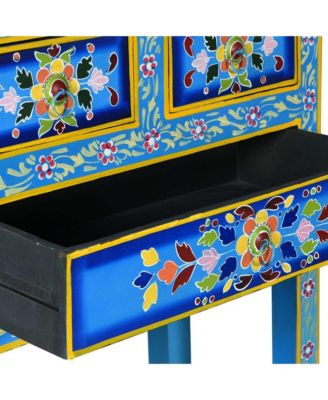 Sideboard with Drawers Solid Mango Wood Turquoise Hand Painted