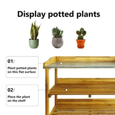 Potting Bench with 2 Shelves Solid Acacia Wood and Zinc