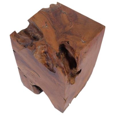 Stool Brown Solid teak wood Medium-sized Statement Piece Stool
