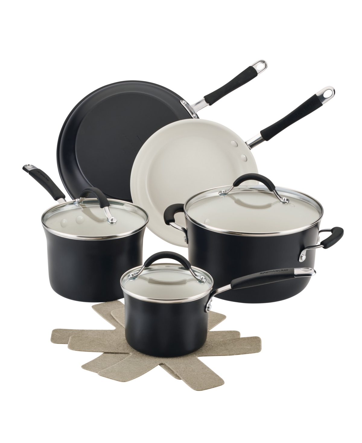 Rachael Ray Cucina Ceramic 10pc Peppercorn Nonstick Cookware P In Peppercorn