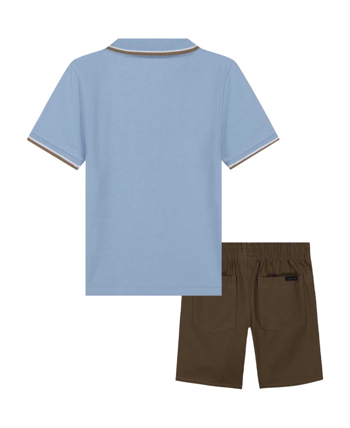 Calvin Klein Toddler And Little Boys Tipped Pique Polo Shirt And Twill Shorts, 2-piece Set In Soft Chambray,caribou