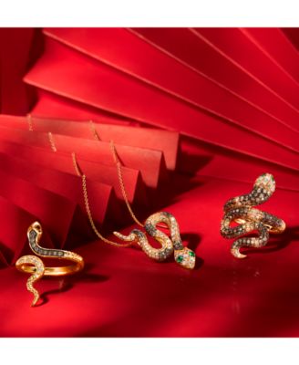 Ombr&eacute;&reg; Chocolate Ombr&eacute; Diamond (2 ct. t.w.) & Costa Smeralda Emeralds (1/20 ct. t.w.) Snake Ring in 14k Rose Gold