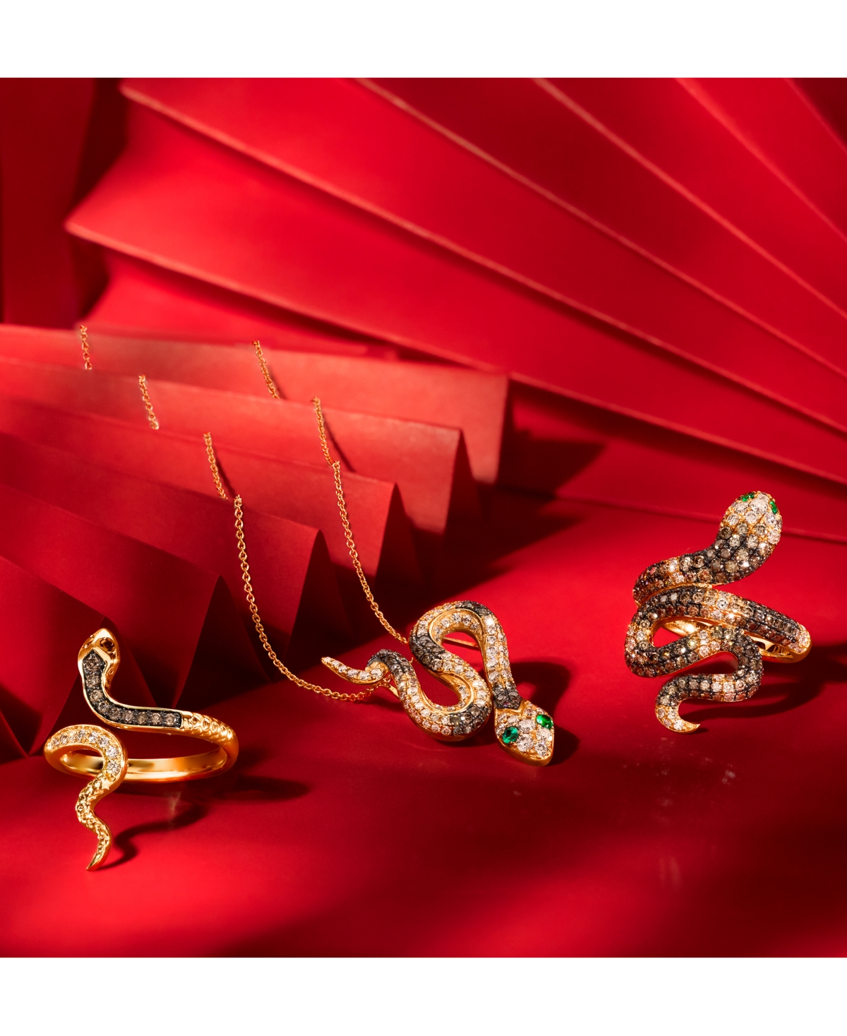 Le Vian Ombre Chocolate Ombre Diamond (2 Ct. T.w.) & Costa Smeralda Emeralds (1/20 Ct. T.w.) Snake Ring In 1 In Multi