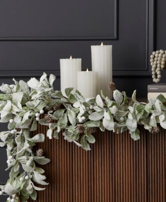 9" Snowy Lambs Ear and Holly Berry Garland