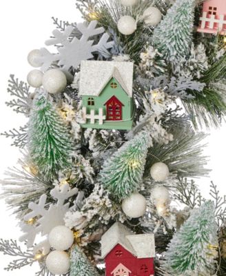 26" Pre-Lit Snowy Cottage Wreath
