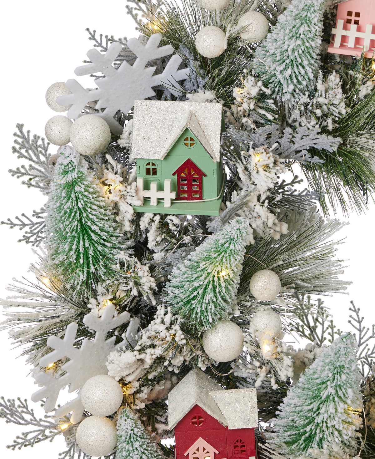 Seasonal 26" Pre-Lit Snowy Cottage Wreath