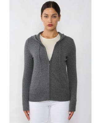 Women's 100% Pure Cashmere Long Sleeve Zip Hoodie Cardigan Sweater