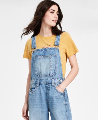 Women's Cotton Denim Barrel-Leg Overalls