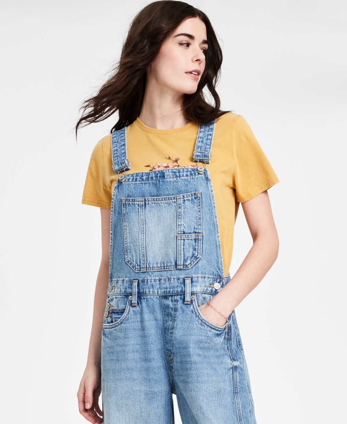LUCKY BRAND WOMEN'S COTTON DENIM BARREL-LEG OVERALLS 
