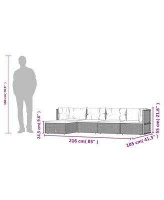 5 Piece Patio Lounge Set with Cushions Black Poly Rattan