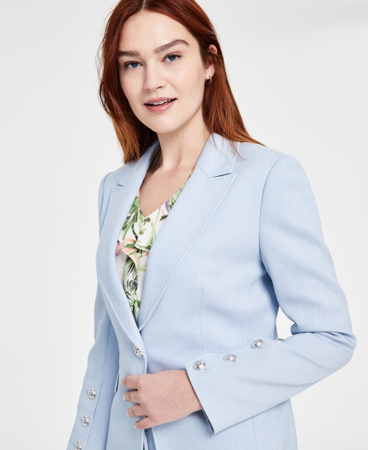 Tahari Asl Women's One-button Peak-lapel Twill Blazer, Regular & Petite In Ice Blue