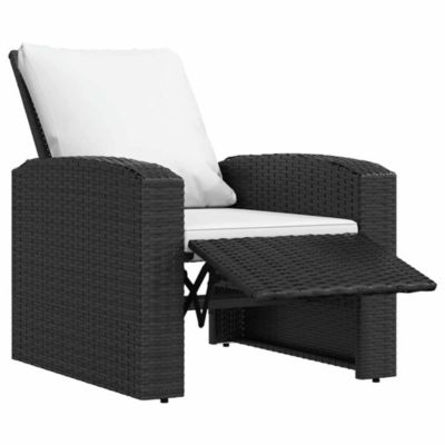 Patio Reclining Chair with Cushions Black Poly Rattan