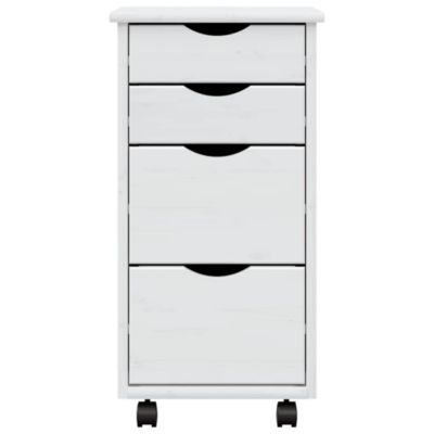 Rolling Cabinet with Drawers MOSS White Solid Wood Pine