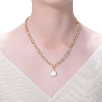 14k Gold Plated Mother of Pearl Chain Link Necklace