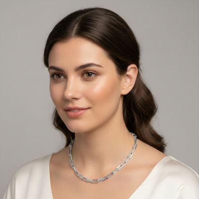 Sterling Silver Stylish Cubic Zirconia Adjustable Necklace