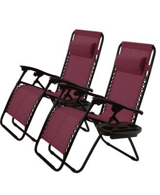 Set of 2 Folding Outdoor Zero Gravity Lounge Chair Recliner
