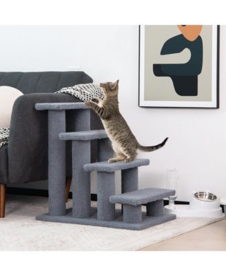 24'' 4-Step Pet Stairs Carpeted Ladder Ramp 8 Scratching Post Cat Tree Climber