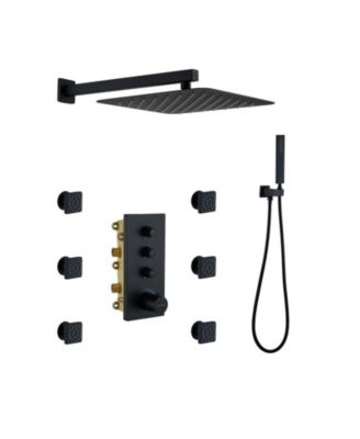 Wall Mount Thermostatic Shower System with 3 Functions and Body Jets