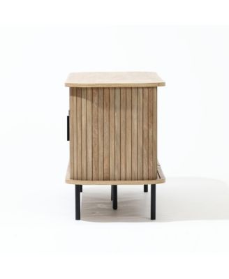 Mid-Century Modern 2-Door 55.1-Inch Wide TV Console with Slatted Slidng Doors