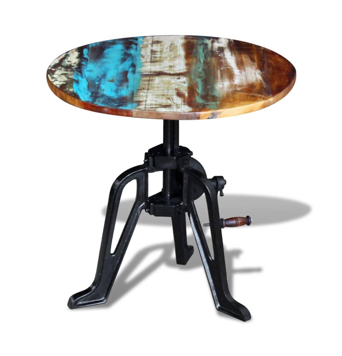 Side Table Solid Reclaimed Wood Cast Iron 23.6