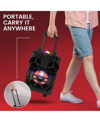 Portable Bluetooth PA Speaker - 580W 8” Rechargeable Outdoor BT Karaoke Audio System - TWS, Disco Party Lights, LED Display, FM/AUX/MP3/USB/SD, 6.5mm in, Trolley, Wheels - Wireless Mic, Remote