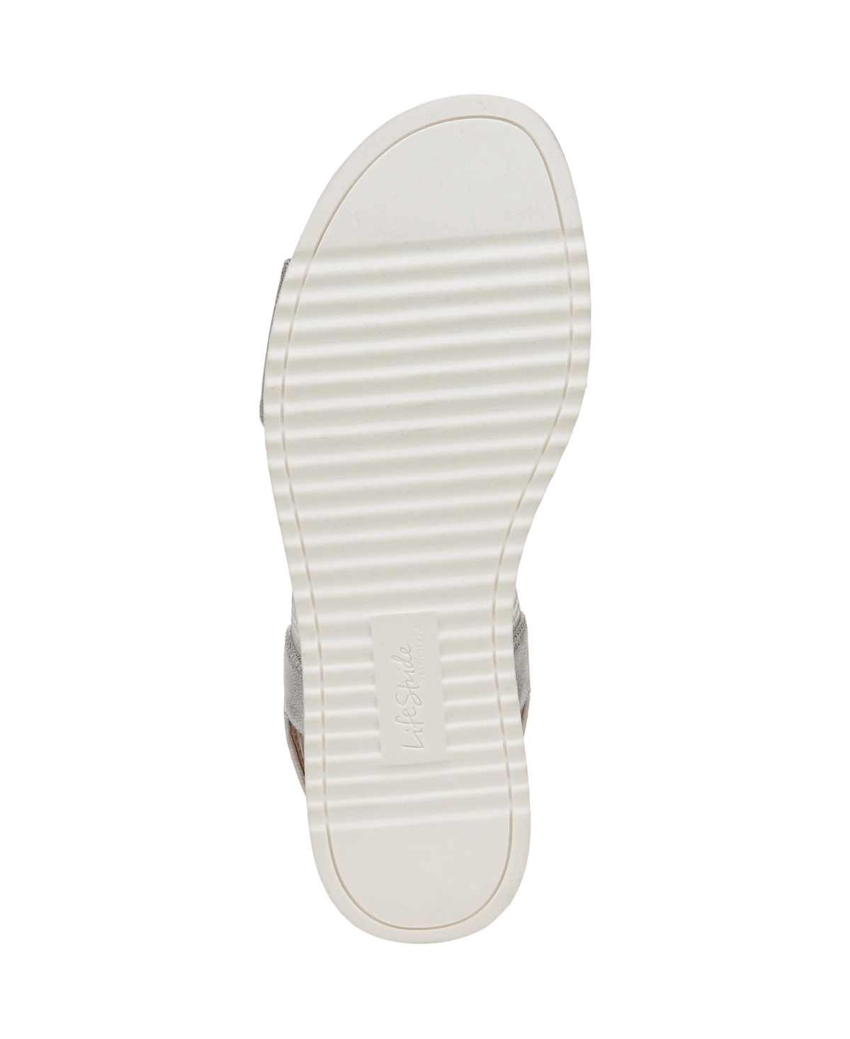 Shop Lifestride Women's Zing Round Open Toe Wedge Slingback Sandals In Silver Faux Leather