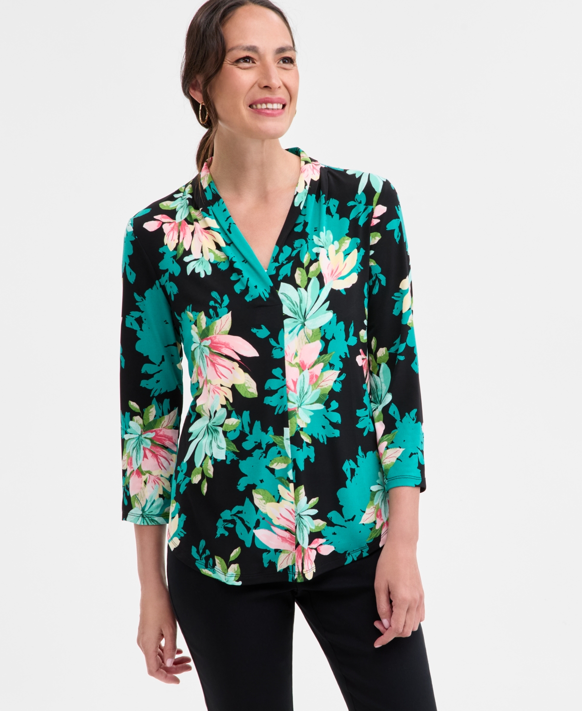 Petite V-Neck Top, Exclusively at Macy's - Deep Black