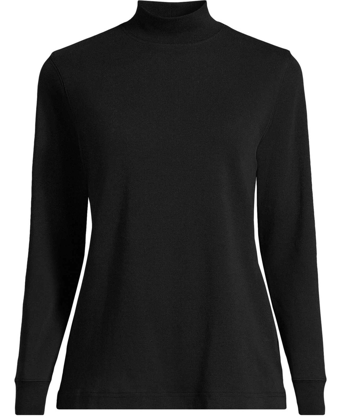 Женский топ Lands' End School Uniform Tall Relaxed Cotton Long Sleeve Mock Turtleneck, цвет: Чёрный — фото 2