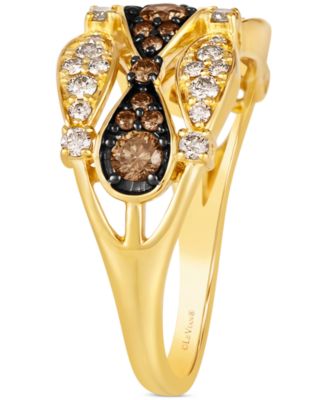 Chocolate Diamond & Nude Diamond Three Row Wavy Ring (5/8 ct. t.w.) in 14k Gold