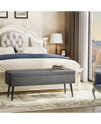 47.7'' Mid-century Modern Upholstered Storage Bench with Solid Wood Legs