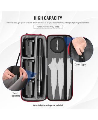 Trolley Case for Photo Studio Equipment, Tripod Rolling Bag with Wheels/Straps/Padded Compartment/Handle for Light Stands, Strobes, Photography Accessories