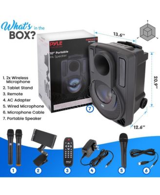 10   Portable PA Speaker System - Wireless BT Streaming PA & Karaoke Party Audio Speaker, Two Wireless Mic, Wired Microphone, Tablet Stand, Flashing Party Lights, MP3/USB//FM Radio - PHPWA10TB