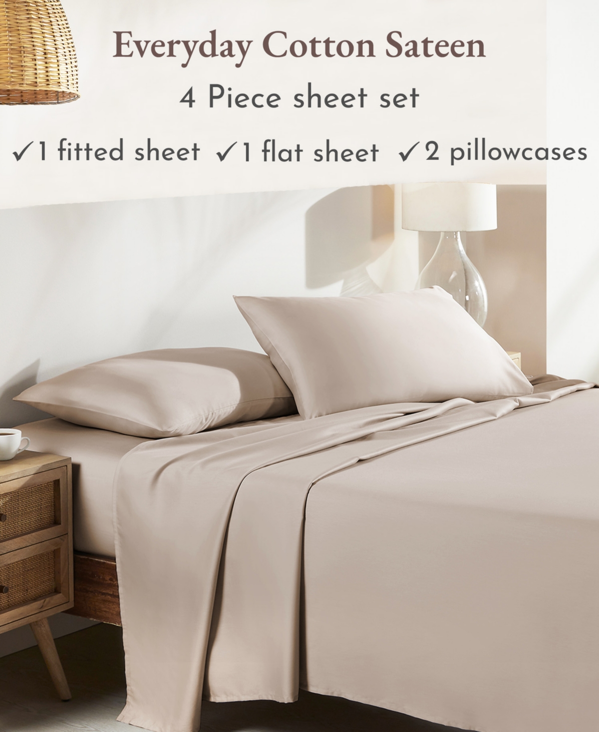 Soft 100% Cotton Sheets Set - Cooling Durable Sateen