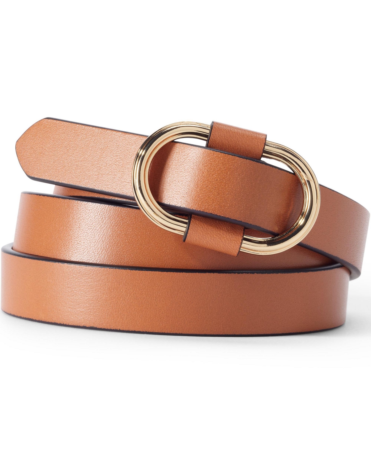 Women's Adjustable Skinny Leather Belt - Cognac