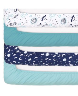 Fitted Crib Sheet Set, Space, 4 Pack