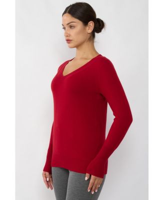 Women's 100% Pure Cashmere Long Sleeve Ava V Neck Pullover Sweater