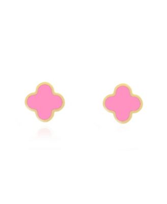 Small Bubblegum Pink Clover Stud Earrings 14K Gold