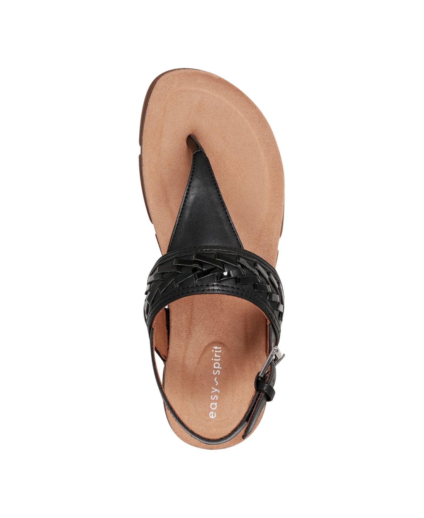 Женские сандалии Easy Spirit Monte Woven T-Strap Flat Slingback, цвет: Чёрный гладкий / Чёрный лаковый — фото 4