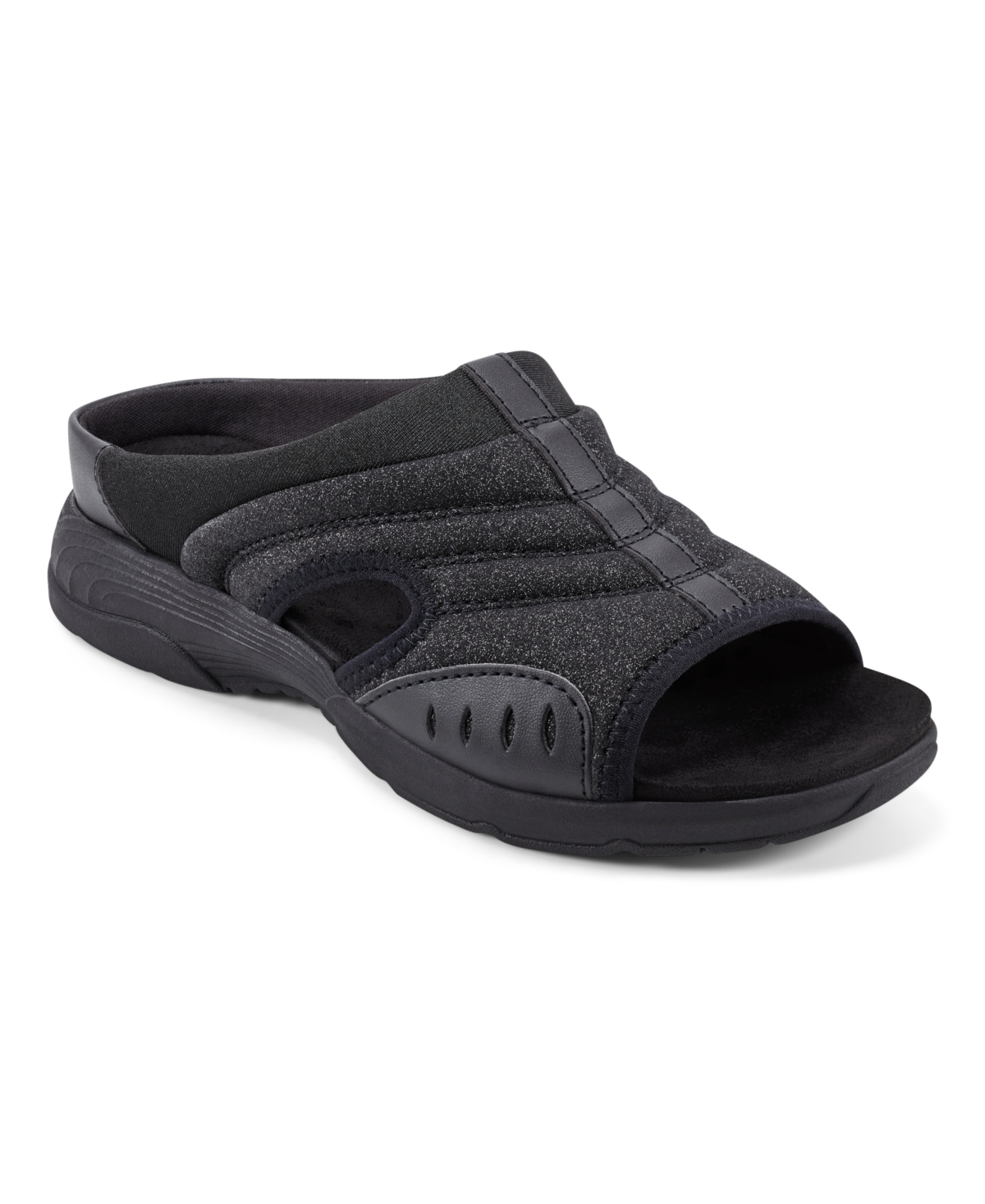 Shop Easy Spirit Women's Traciee Lightweight Flat Easy-on Sandals In Black Glitter