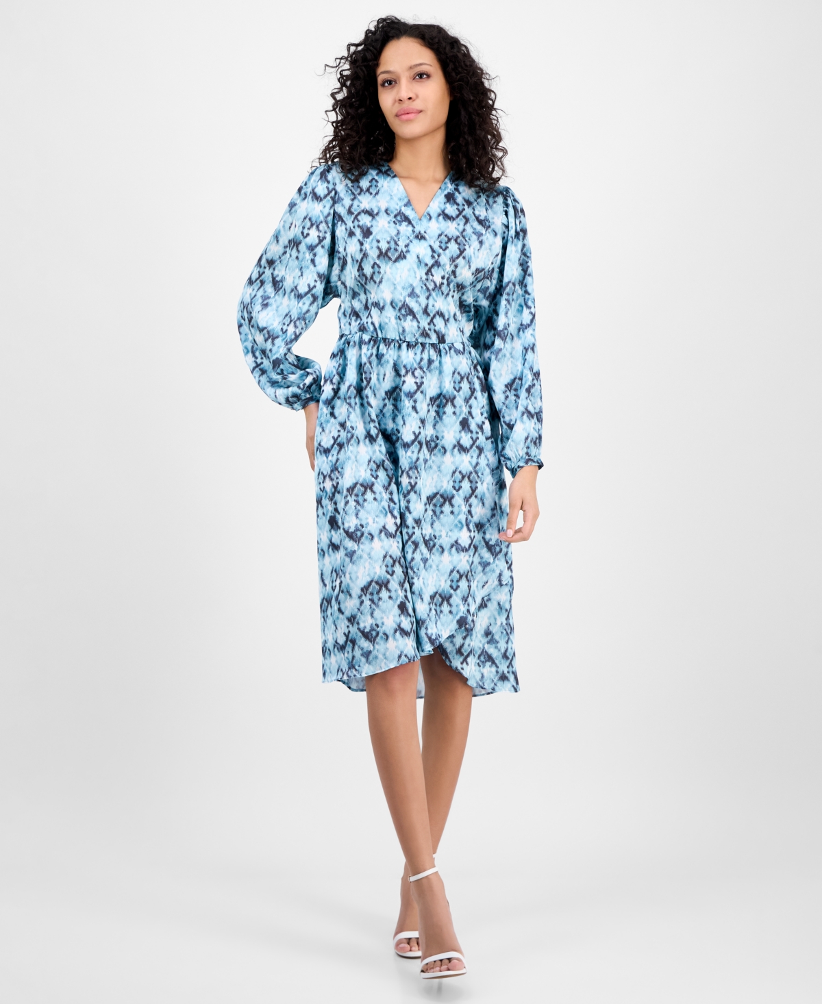 HUGO BOSS WOMEN'S PRINTED BLOUSON-SLEEVE MIDI DRESS 