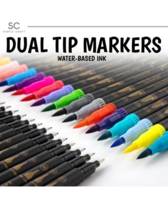36 Colored Dual Tip Brush Pens - Fine & Brush Tip Dual Brush Markers