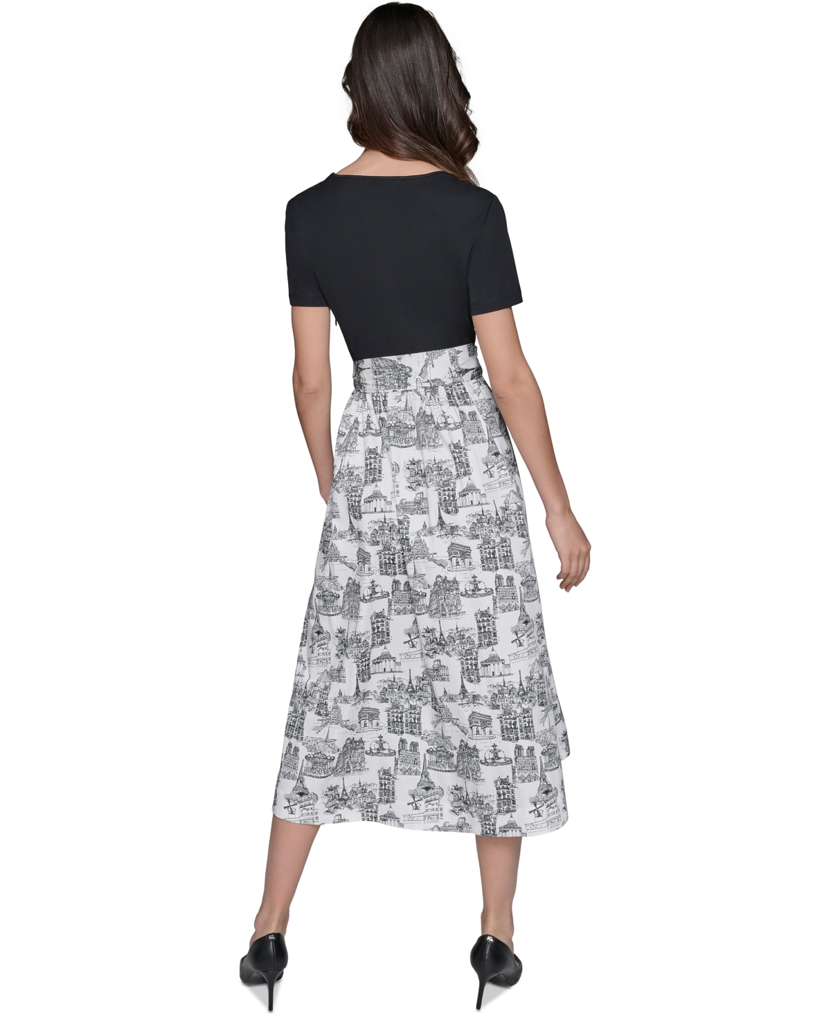 Shop Karl Lagerfeld Women's Mixed-media Short-sleeve Midi Dress In Blk,sft White Combo