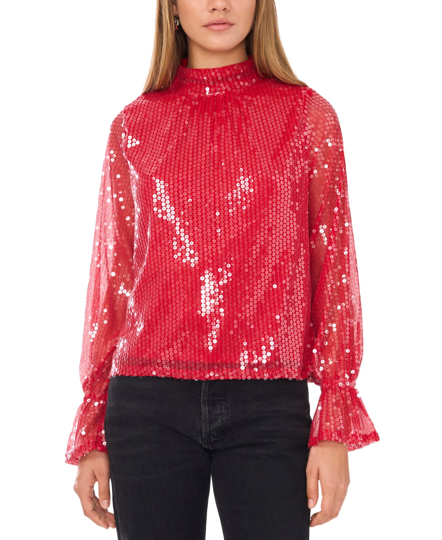 Женский топ 1.STATE Sequin Draped-Back Mock-Neck, цвет: Deep Rouge — фото 1