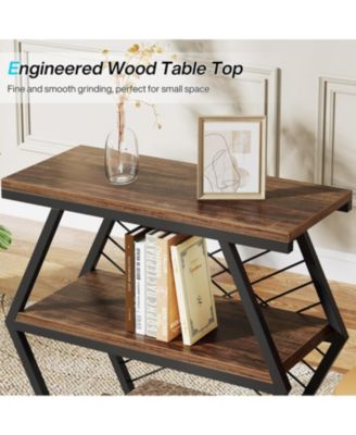 2 Pc Wood and Metal 3-Shelf Industrial Geometric Frame Side Table Set