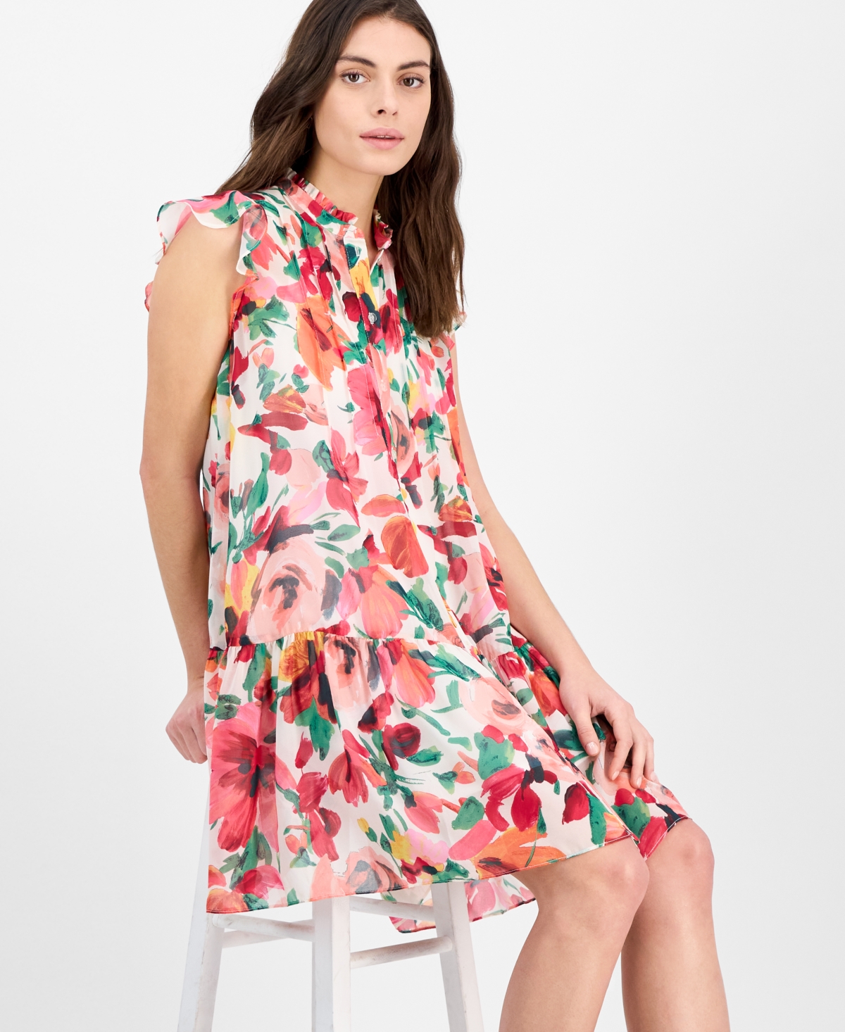 Julia Jordan Women's Floral-print Ruffle-sleeve Mini Dress In Ivory,mult